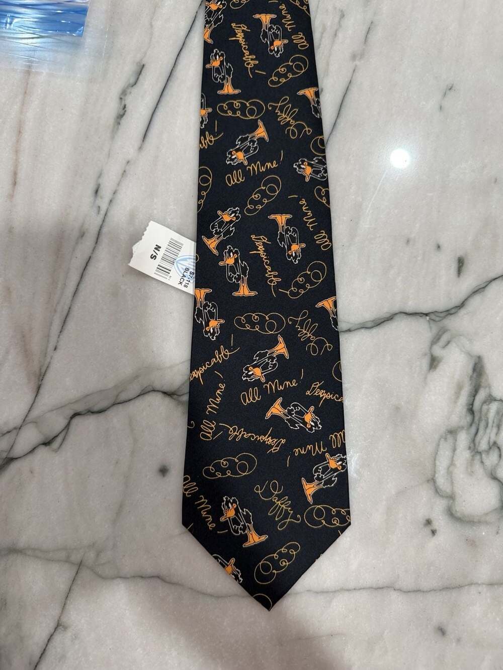NWT 1997 Warner Bros. Daffy Duck Silk Tie Black Vintage
